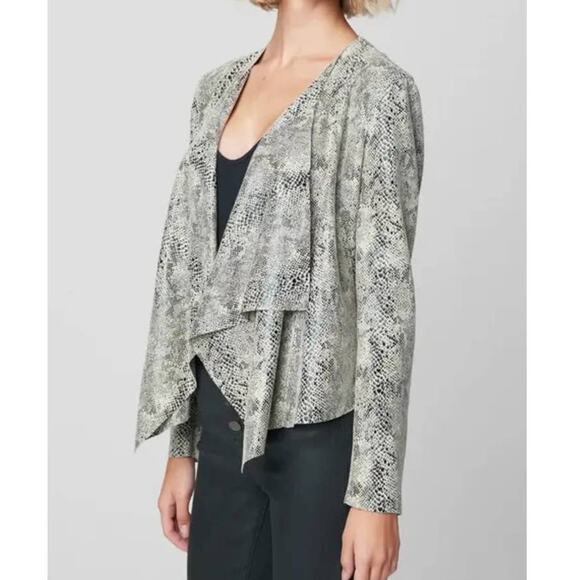 Blank NYC Snake Eyes Open Front Draped Faux Suede Moto Boho Jacket - Picture 3 of 9